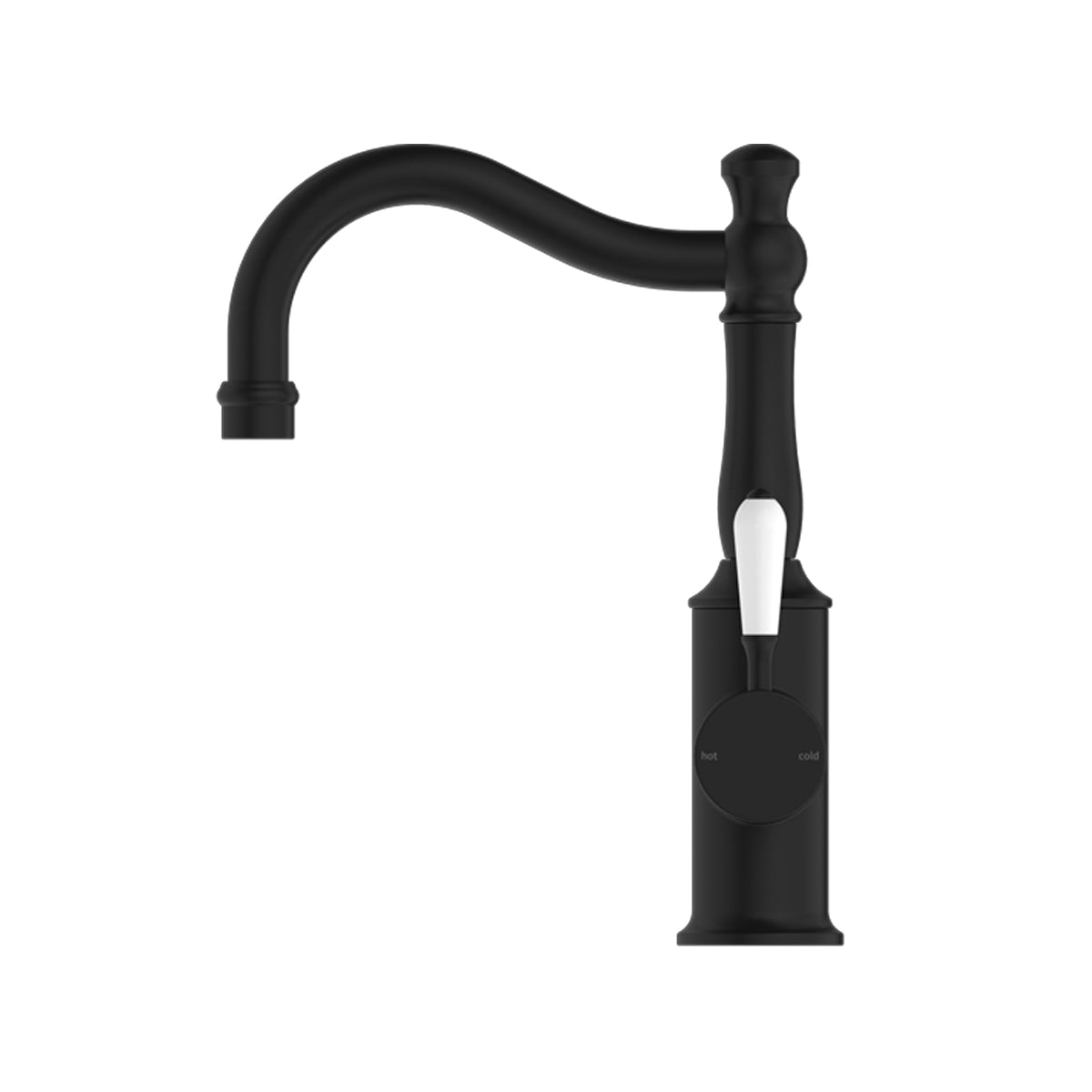 York Basin Mixer Hook Spout With White Porcelain Lever Matte Black