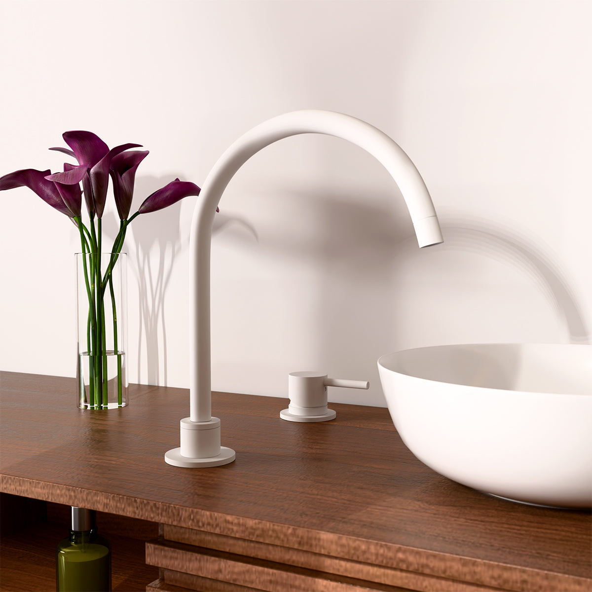 Mecca Hob Basin Mixer Round Swivel Spout Matte White