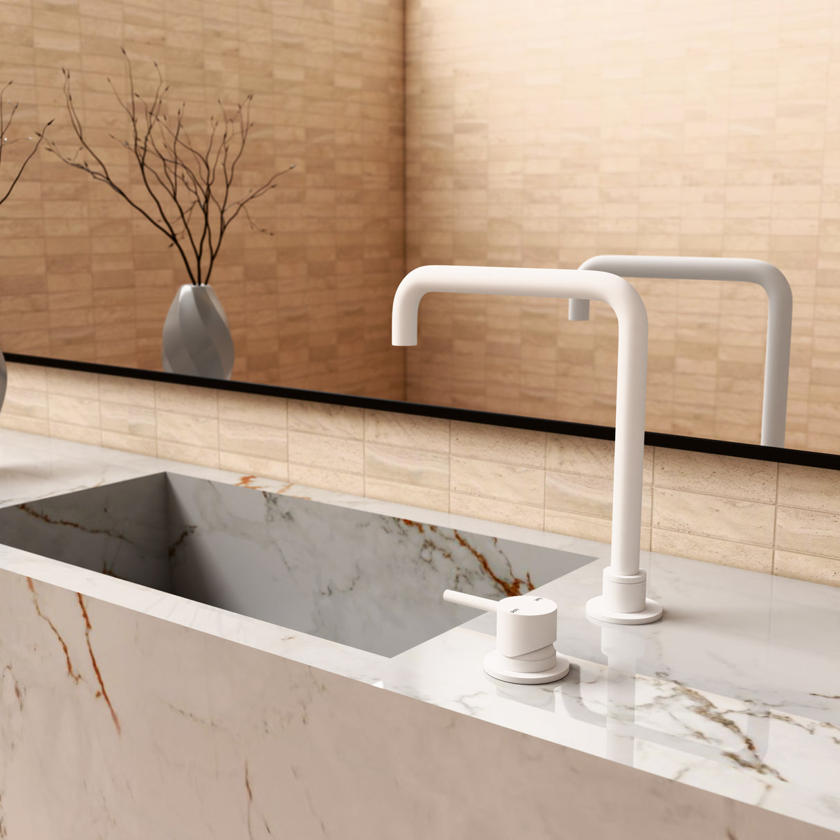 Mecca Hob Basin Mixer Square Swivel Spout Matte White