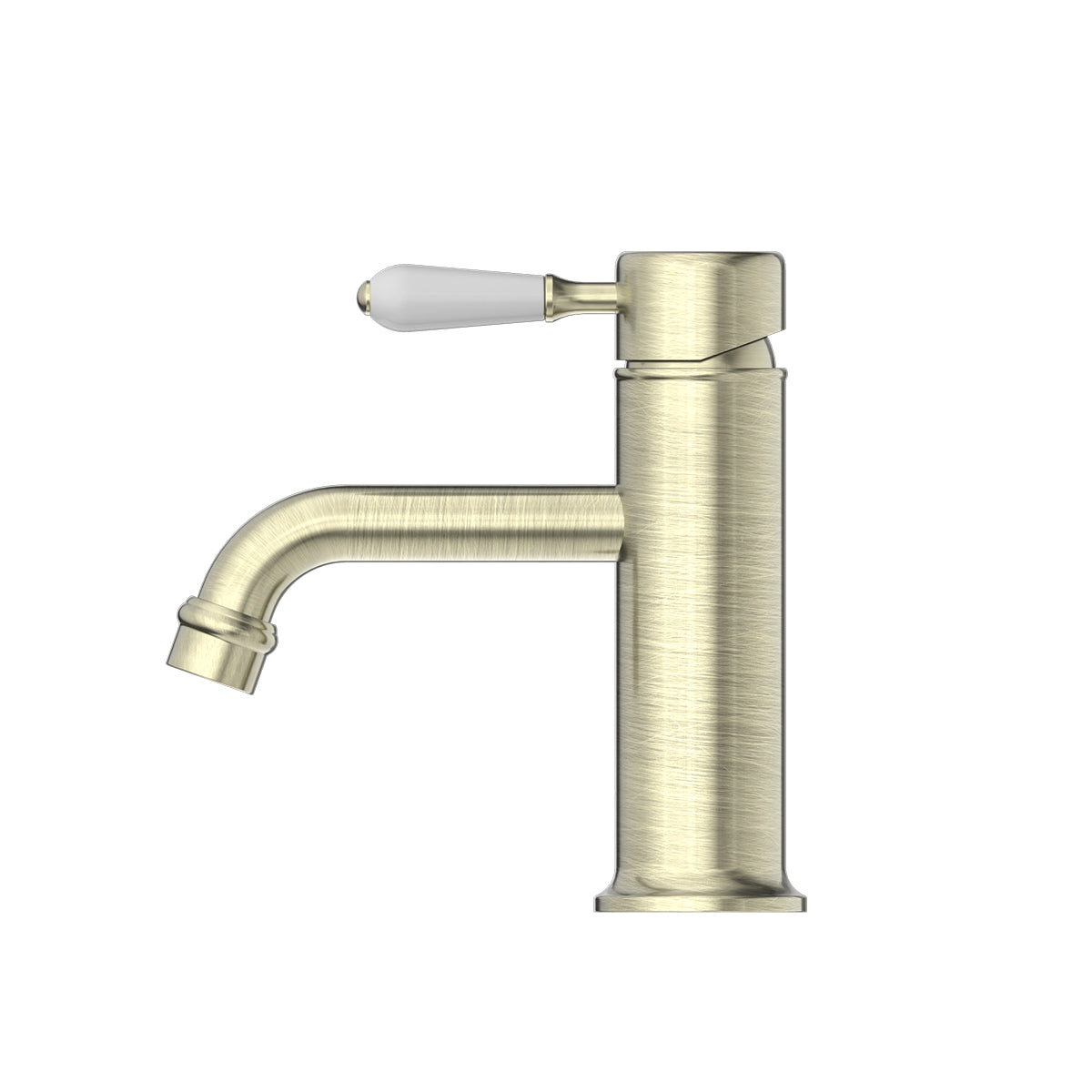 York Straight Basin Mixer With White Porcelain Lever Aged Brass