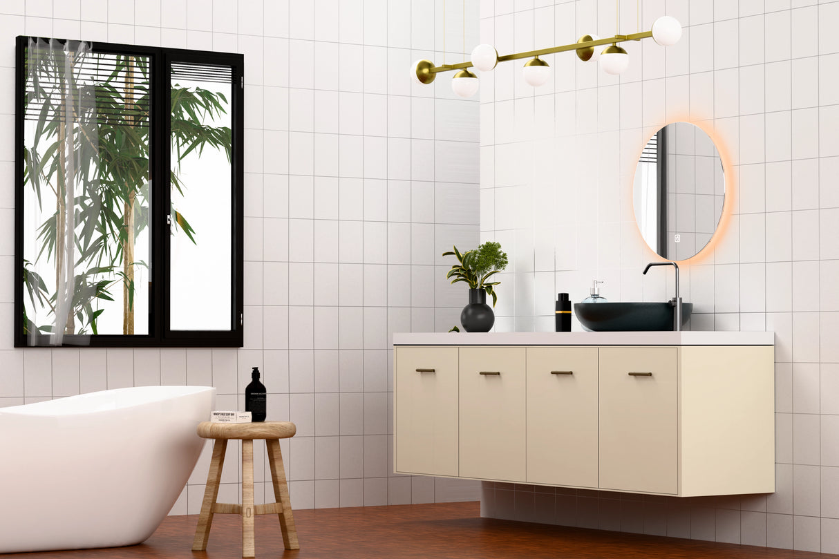 Φ24" Frameless LED Backlit Round Mirror Single-Touch Dimmer Switch & Defogger 45° Wall-Mounted