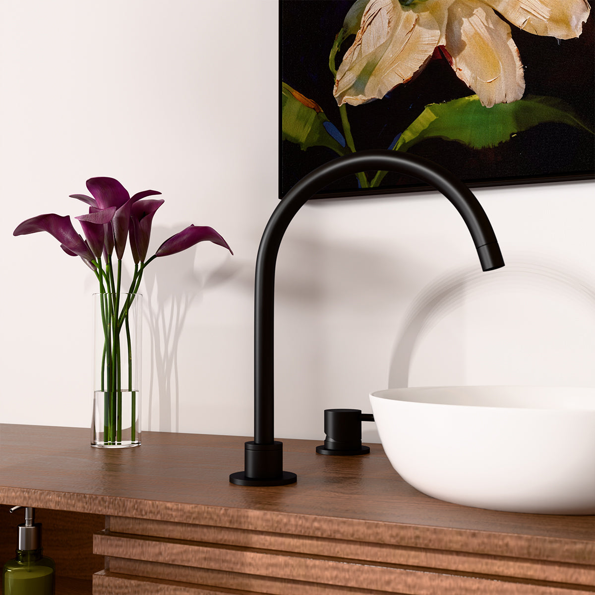 Mecca Hob Basin Mixer Round Swivel Spout Matte Black