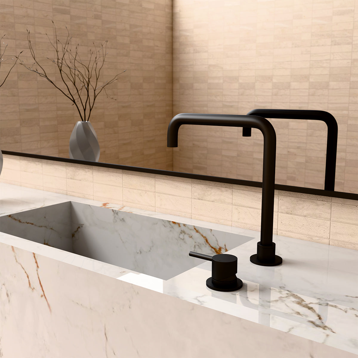 Mecca Hob Basin Mixer Square Swivel Spout Matte Black