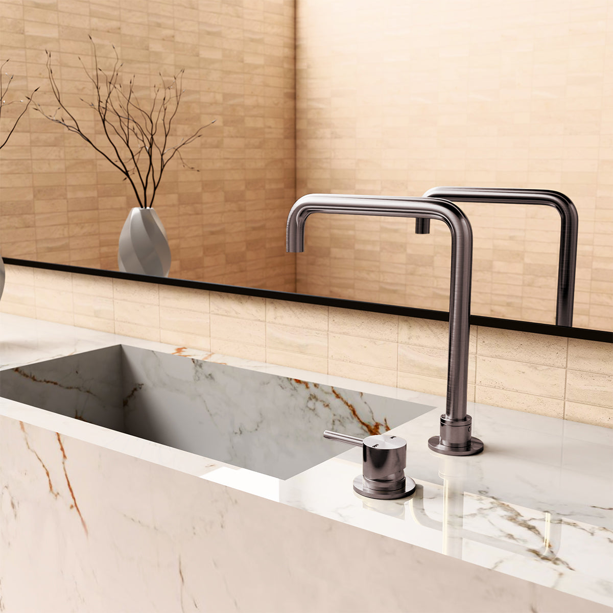 Mecca Hob Basin Mixer Square Swivel Spout Brushed Bronze