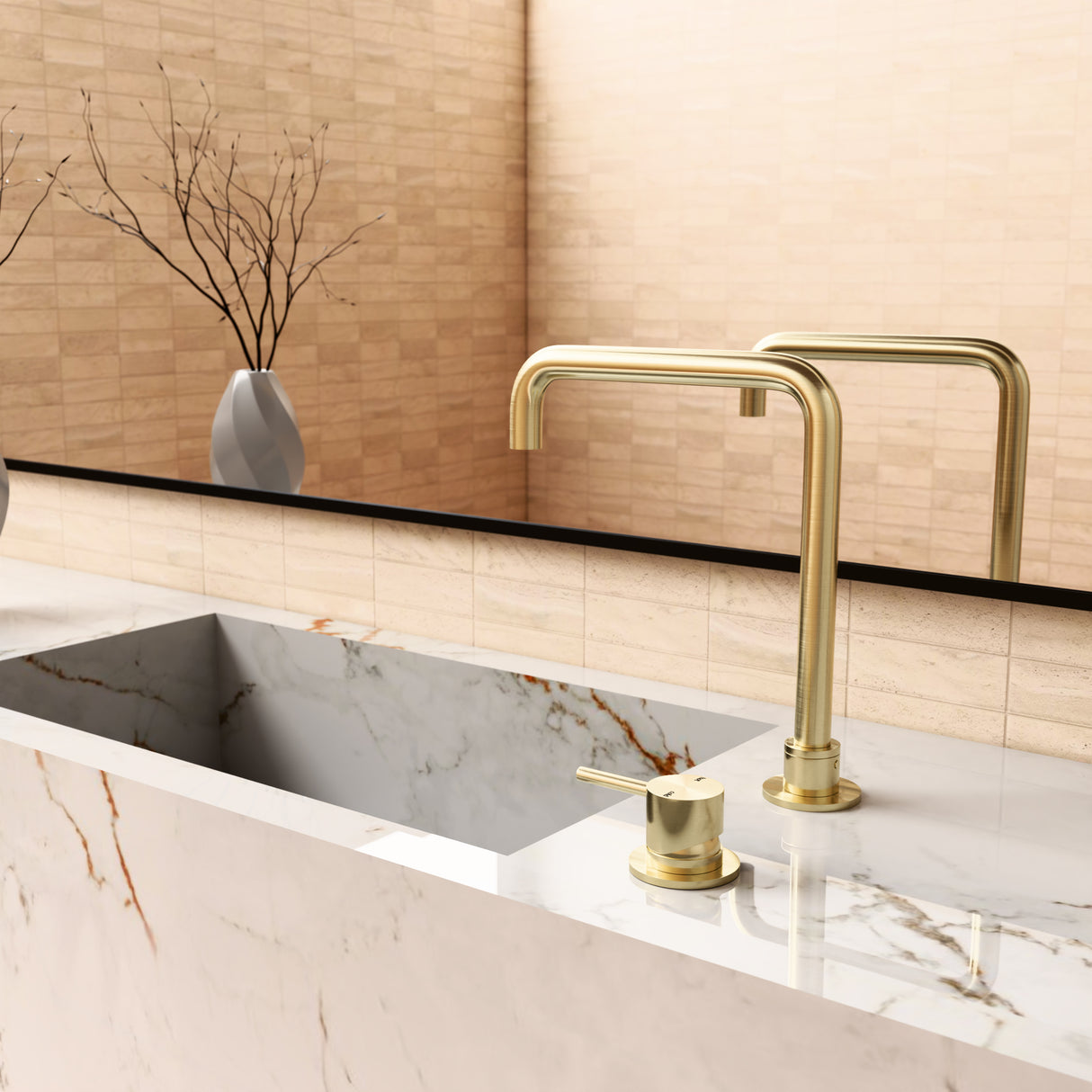 Mecca Hob Basin Mixer Square Swivel Spout Brushed Gold