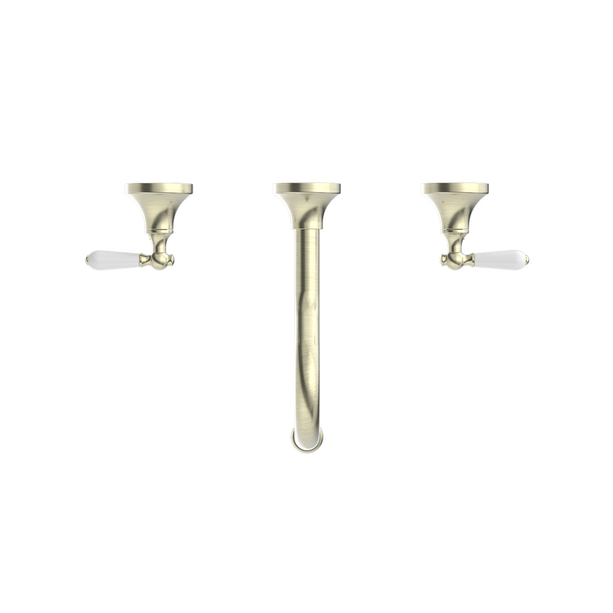 York Wall Basin Set With White Porcelain Lever Aged Brass