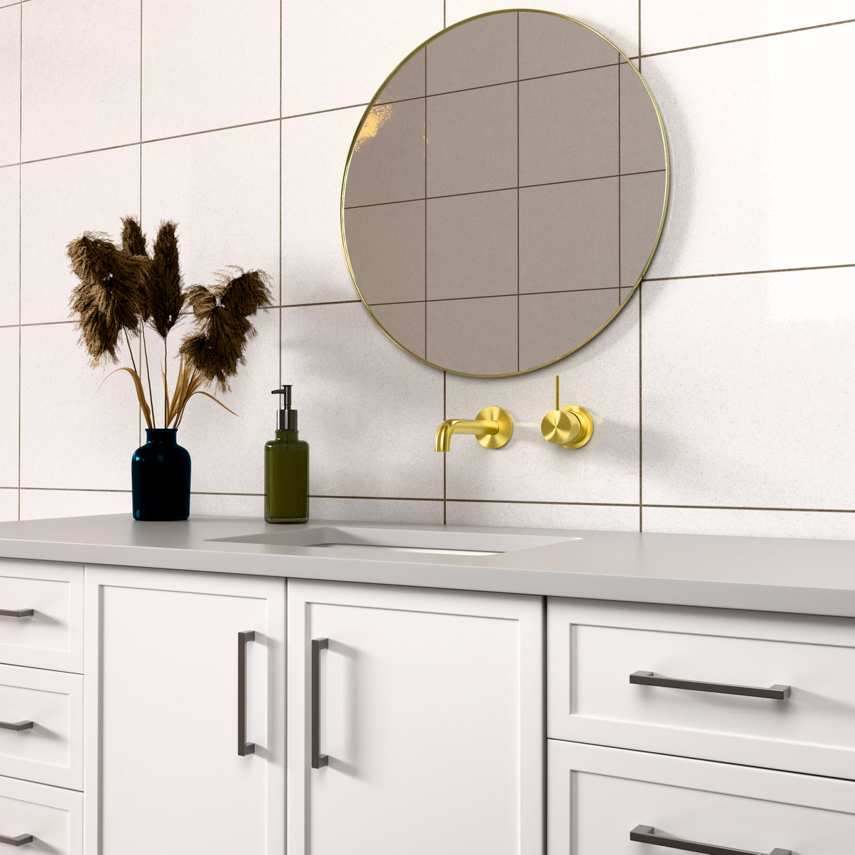 Mecca Wall Basin/Bath Mixer Separate Back Plate Handle Up 120mm Brushed Gold