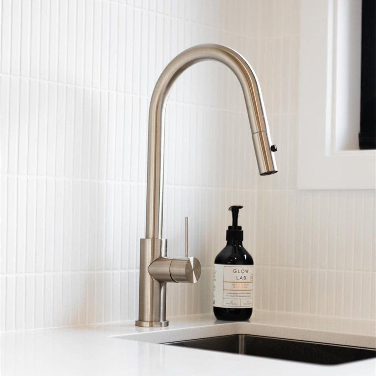 Mecca Pull Out Sink Mixer With Vegie Spray Function Brushed Nickel