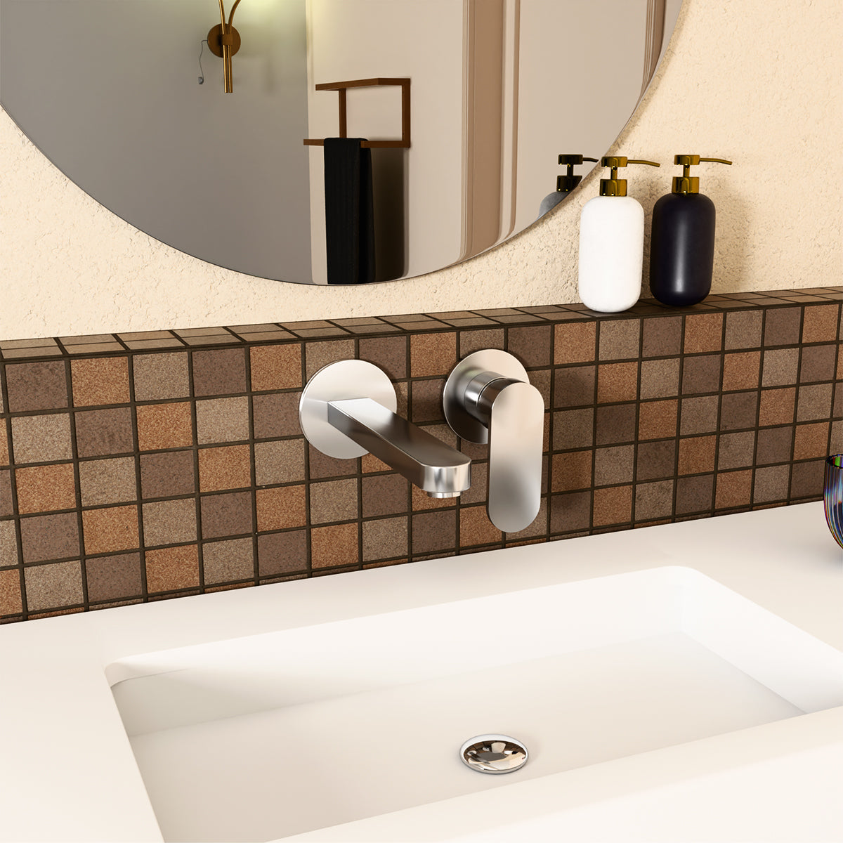 Ecco Wall Basin/Bath Mixer Separate Back Plate Brushed Nickel