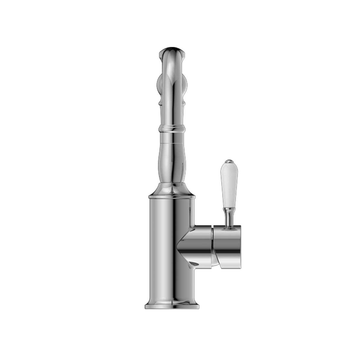 York Basin Mixer Hook Spout With White Porcelain Lever Chrome