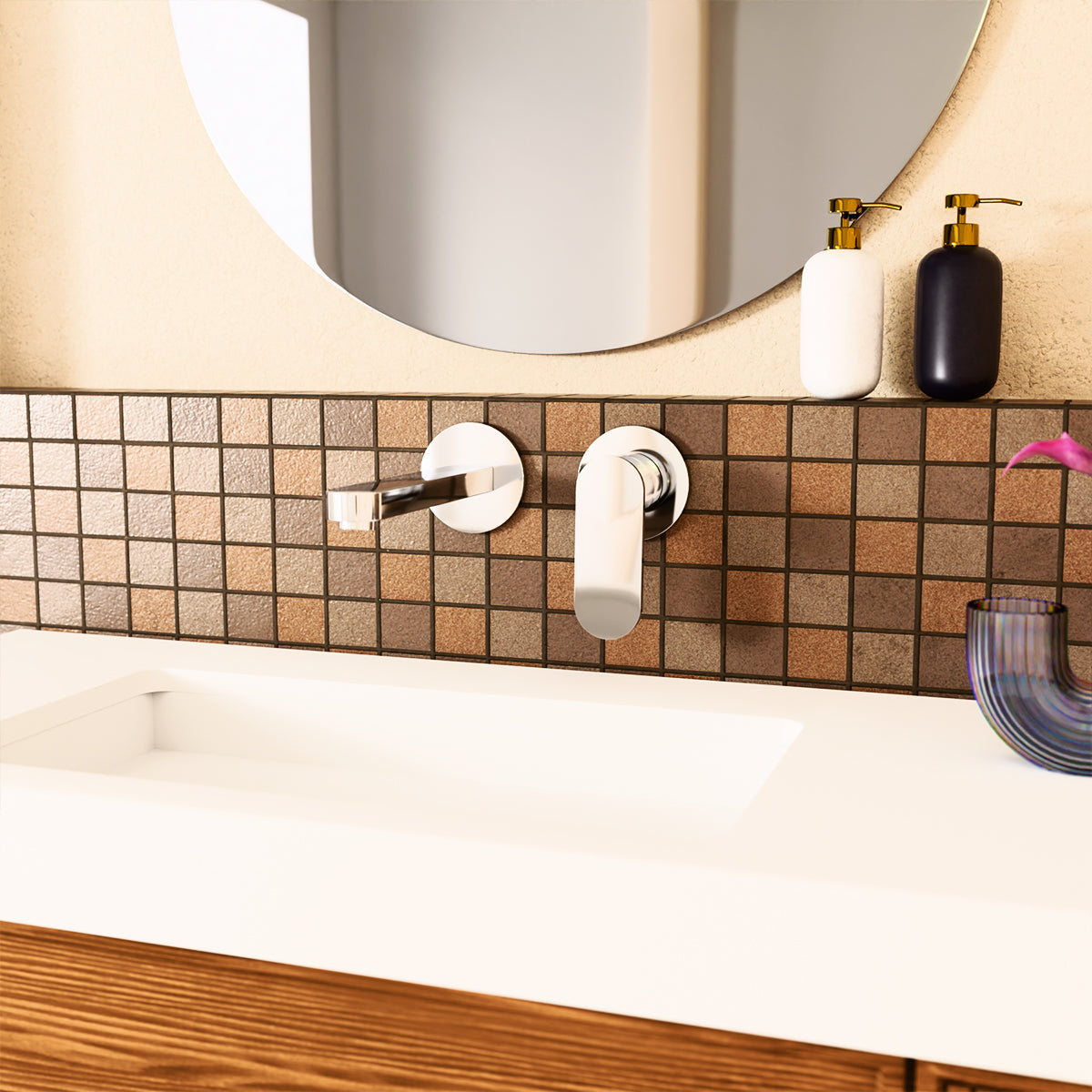 Ecco Wall Basin/Bath Mixer Separate Back Plate Chrome