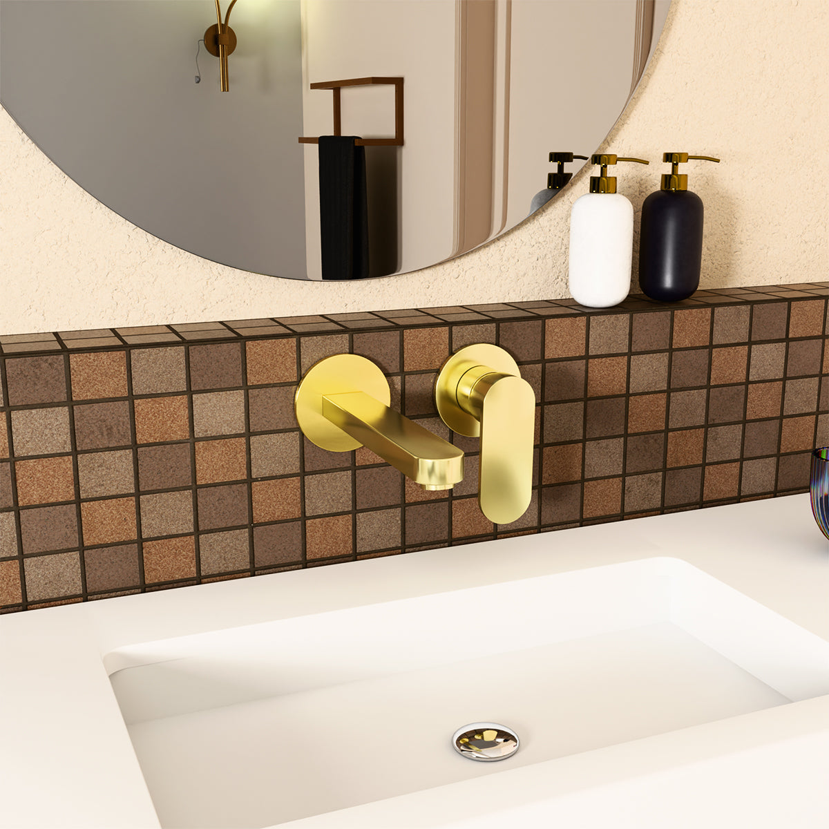 Ecco Wall Basin/Bath Mixer Separate Back Plate Brushed Gold