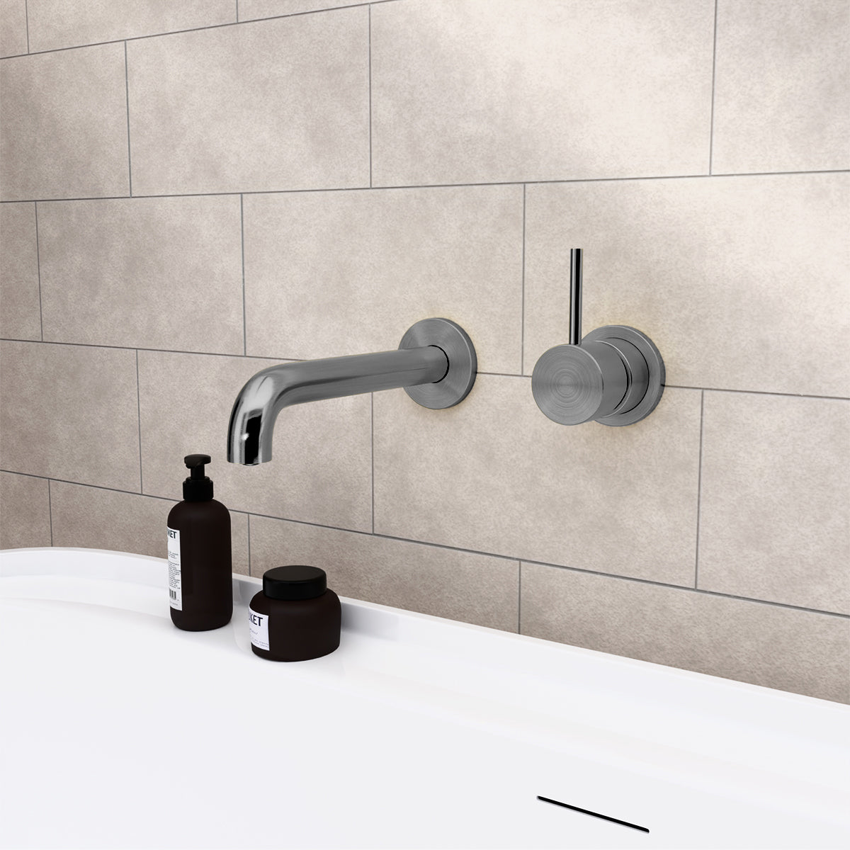 Mecca Wall Basin/Bath Mixer Separate Back Plate Handle Up 185mm Gun Metal
