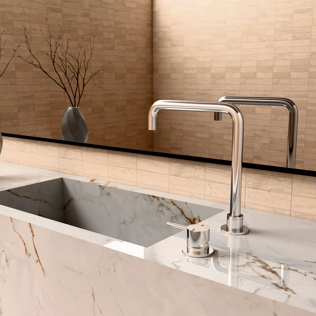 Mecca Hob Basin Mixer Square Swivel Spout Chrome