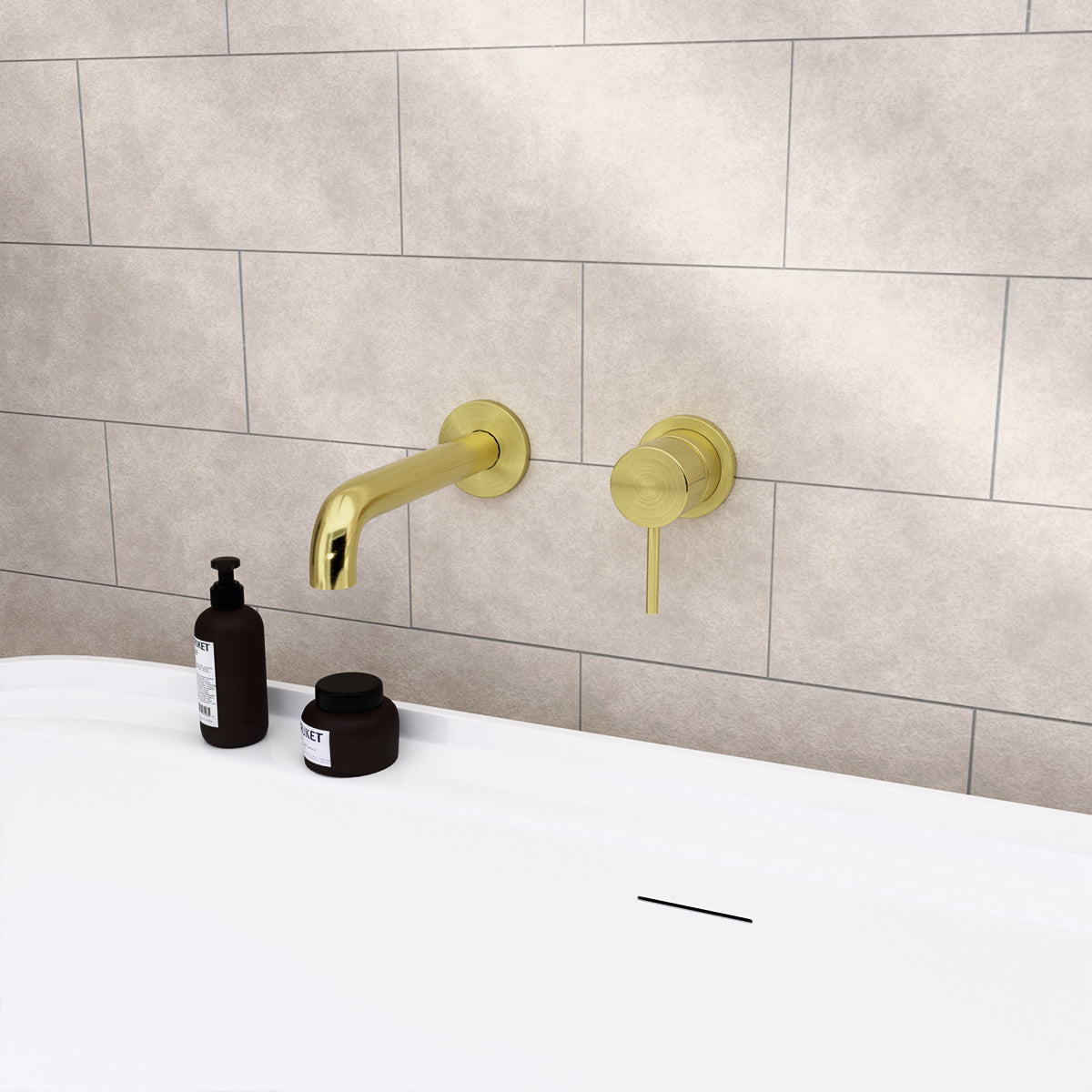 Mecca Wall Basin/Bath Mixer Separate Back Plate 230mm Brushed Gold