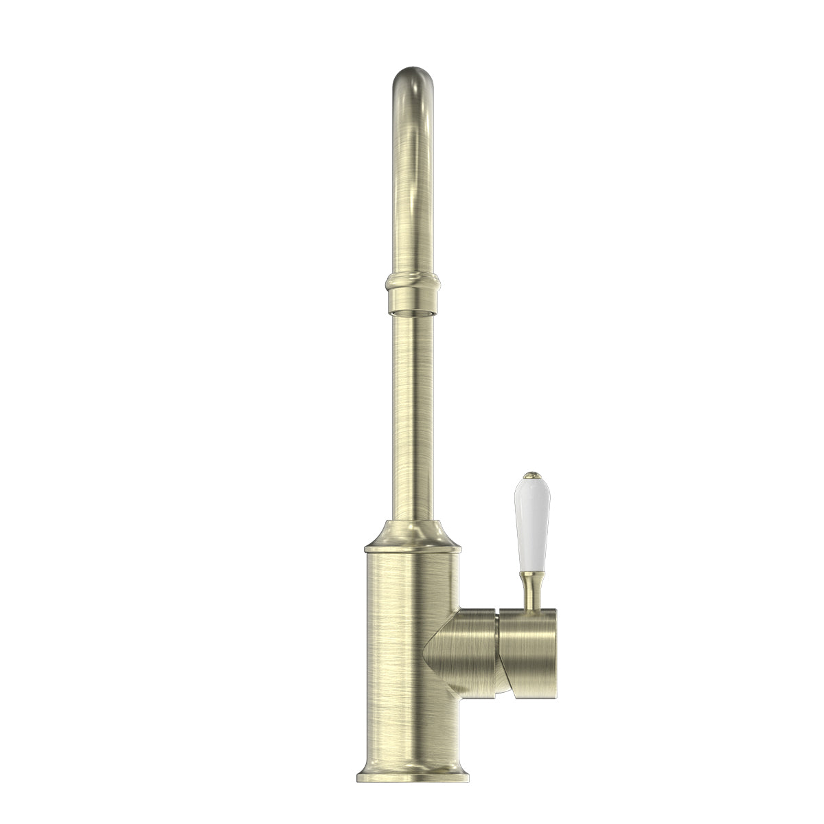 York Kitchen Mixer Gooseneck Spout With White Porcelain Lever Aged Brass