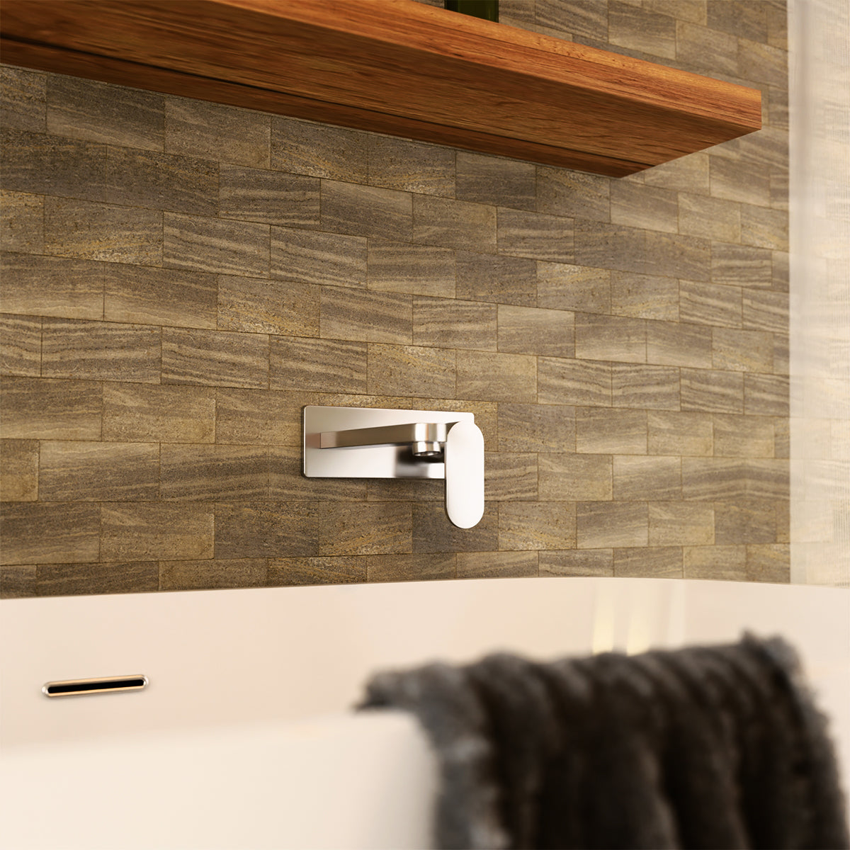 Ecco Wall Basin/Bath Mixer Brushed Nickel