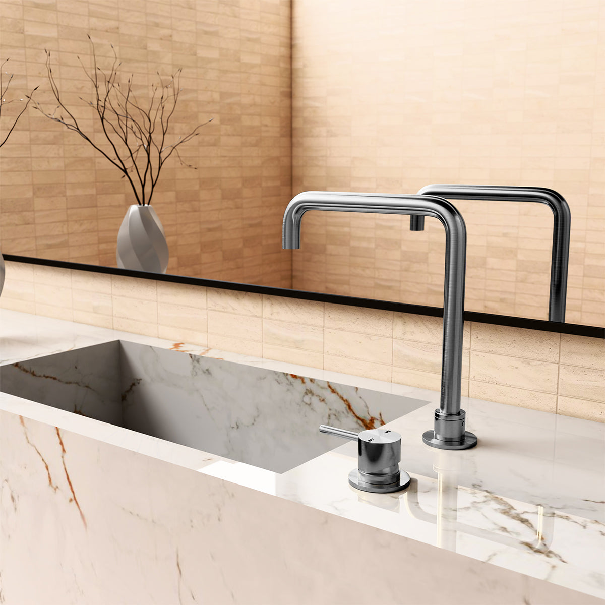 Mecca Hob Basin Mixer Square Swivel Spout Gun Metal