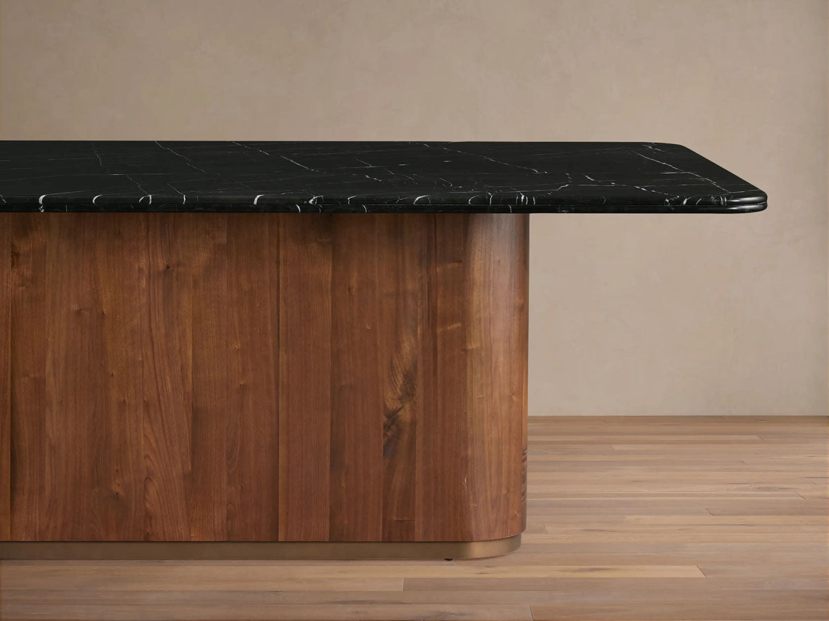 Caden Black Marquina Stone Top Dining Table American Walnut Wood Base