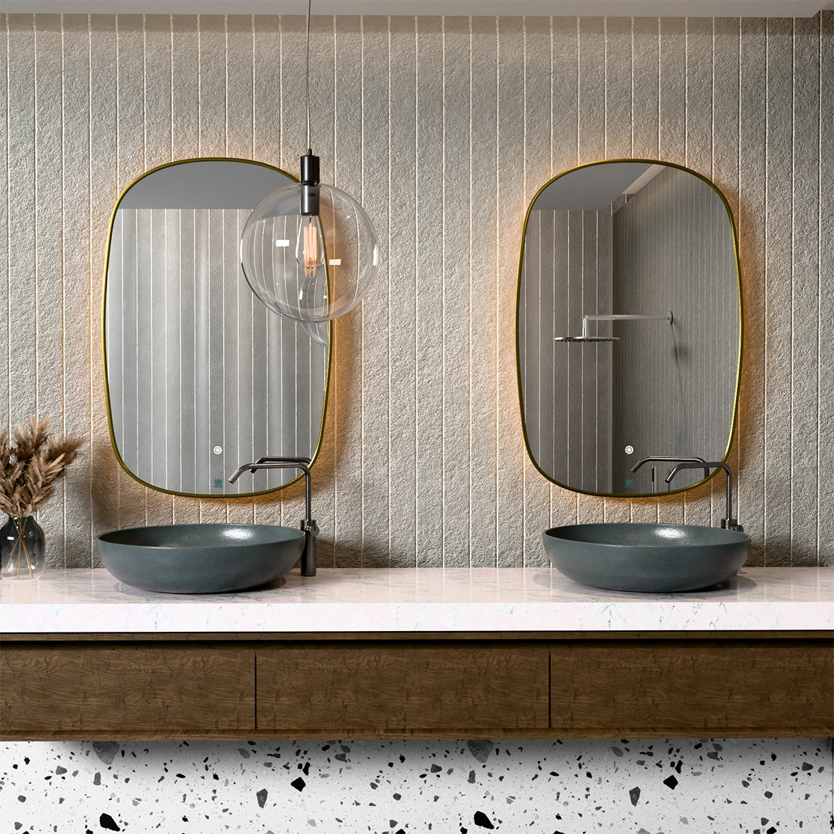 24"×36" Oval LED Mirror with Dual-Touch Dimmer/Defogger & Built-in Aromatherapy, 3CCT Back-Lit, Fingerprint-Proof Stainless Frame, 45° Wall-Mounted