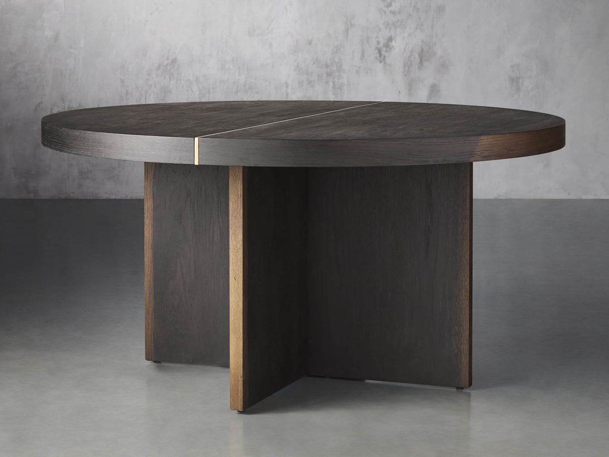 Mihaela Wood Oak Round Dining Table Wine Barrel Inspired Finish