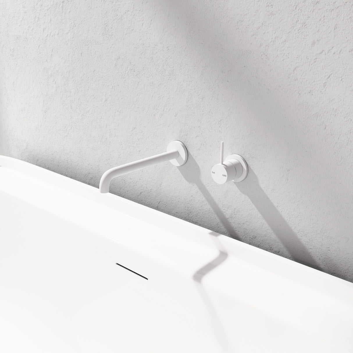 Mecca Wall Basin Mixer Separate Back Plate Handle Up 185mm Spout Matte White