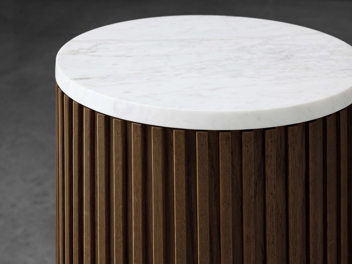 Finnley Stone Top Pedestal End Table Wood Sofa Side Table