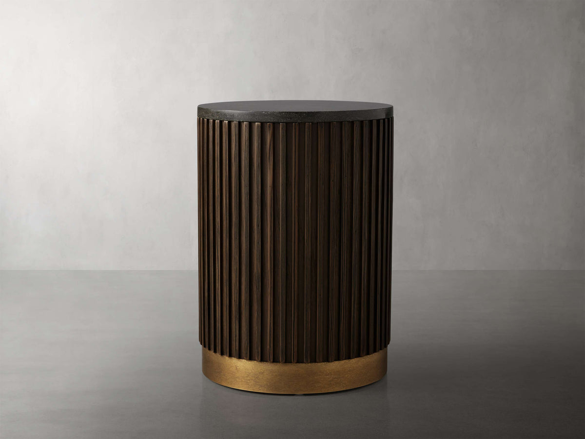 Finnley Stone Top Pedestal End Table Wood Sofa Side Table