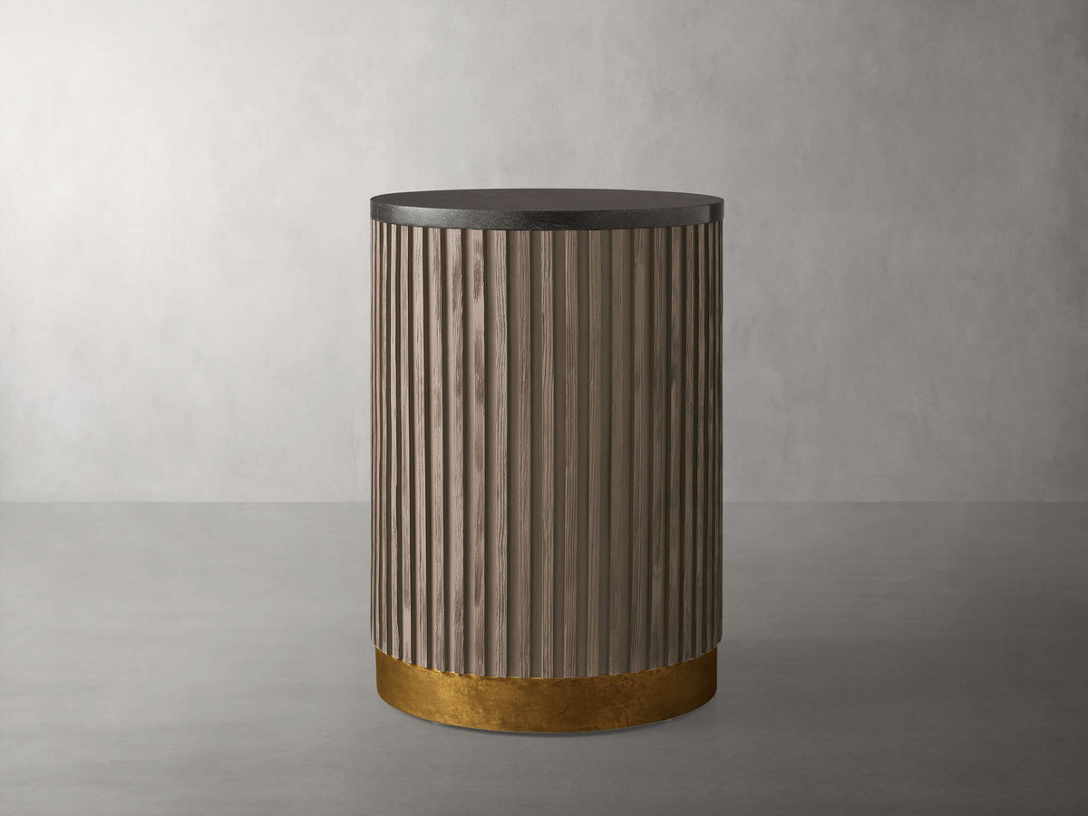 Finnley Stone Top Pedestal End Table Wood Sofa Side Table