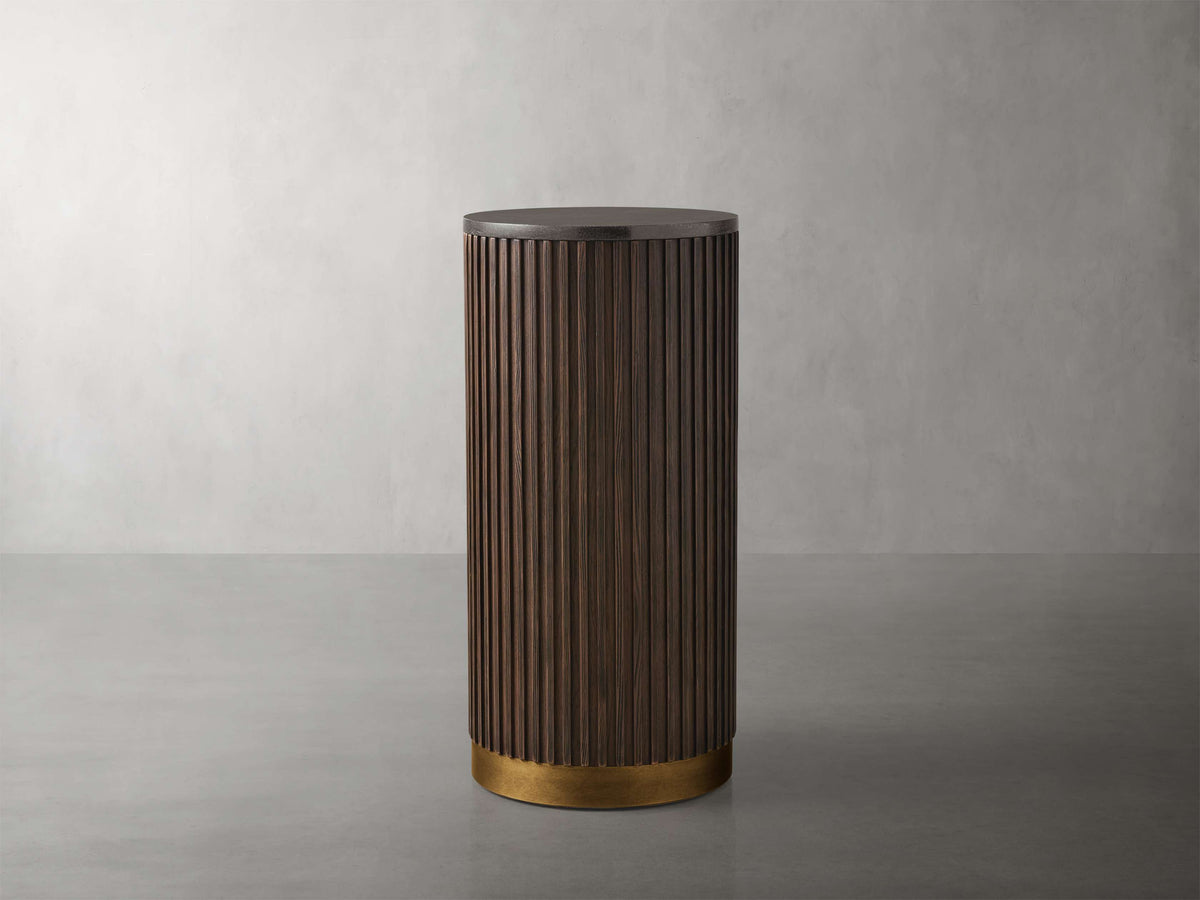 Finnley Stone Top Pedestal End Table Wood Sofa Side Table
