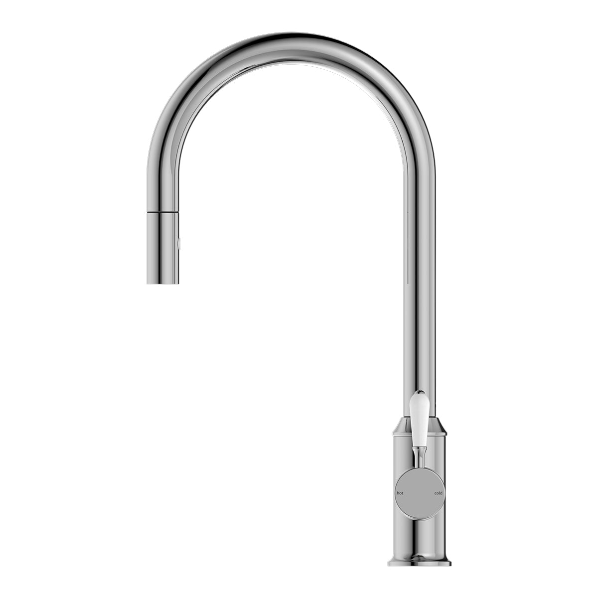 York Pull Out Sink Mixer With Vegie Spray Function With White Porcelain Lever Chrome