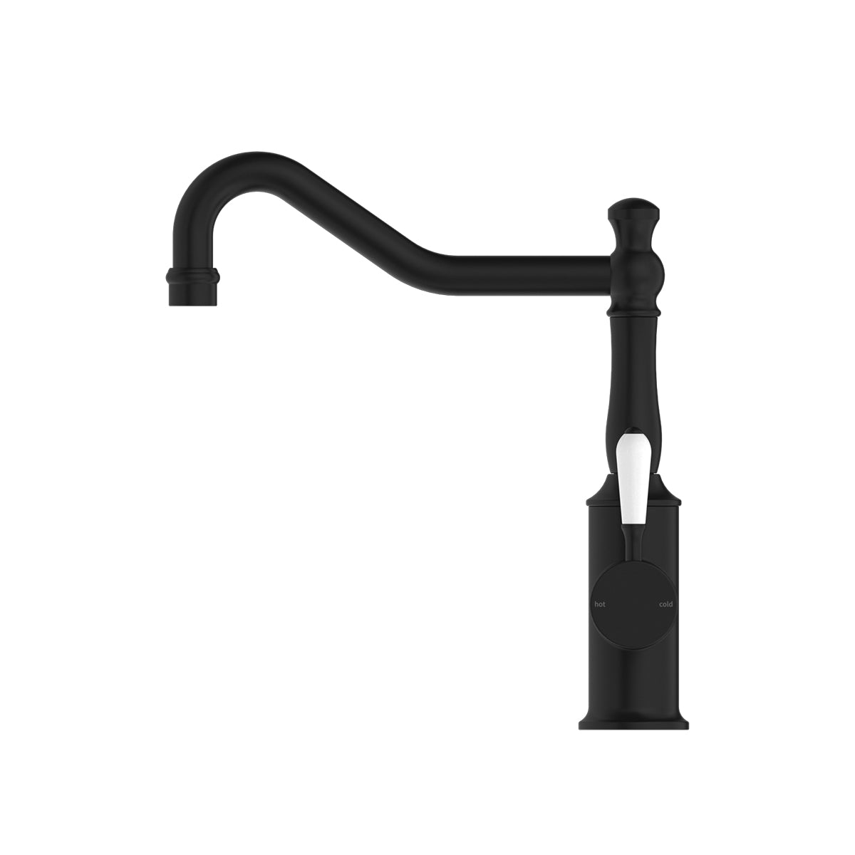York Kitchen Mixer Hook Spout With White Porcelain Lever Matte Black