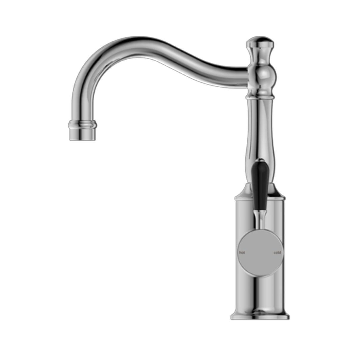 York Basin Mixer Hook Spout With Black Porcelain Lever Chrome