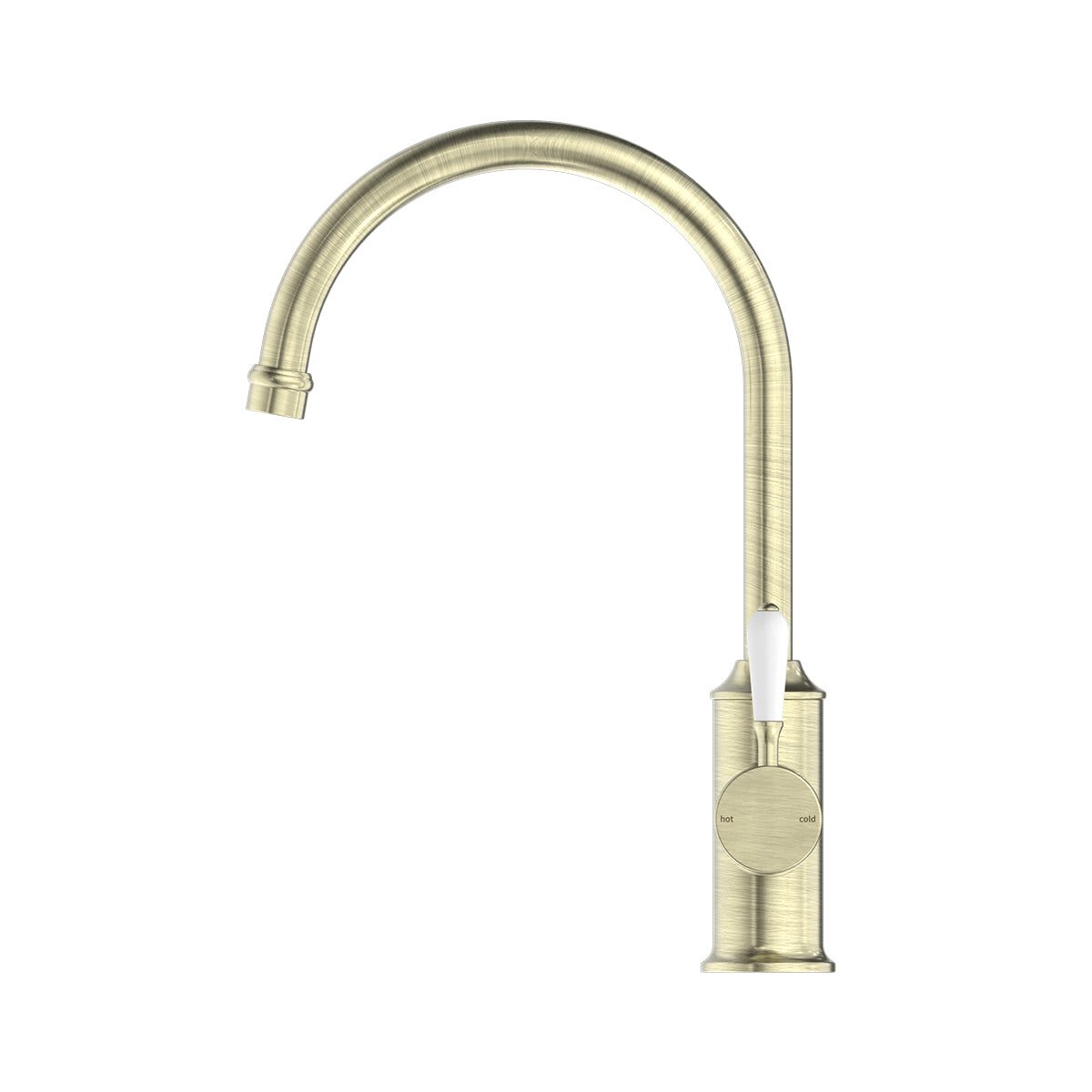 York Kitchen Mixer Gooseneck Spout With White Porcelain Lever Aged Brass