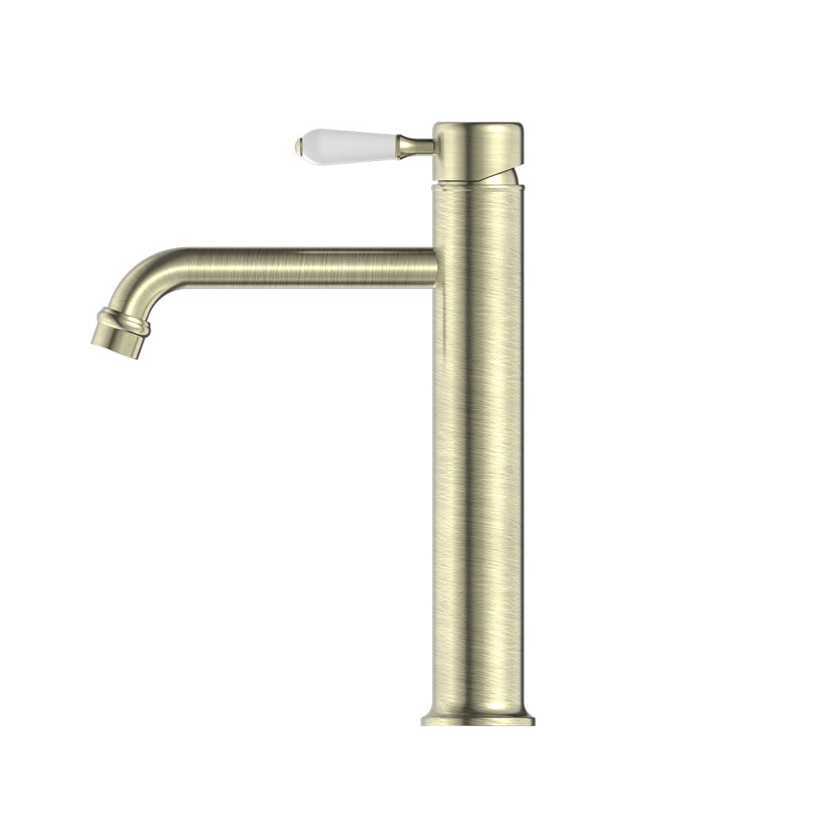 York Straight Tall Basin Mixer With White Porcelain Lever Aged Brass