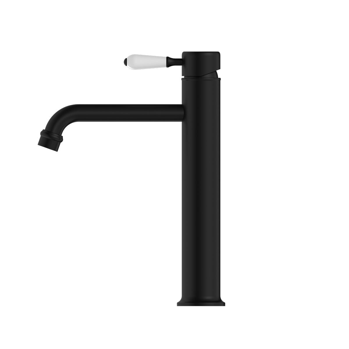 York Straight Tall Basin Mixer With White Porcelain Lever Matte Black