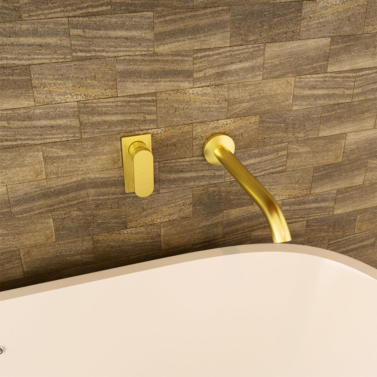 Ecco Wall Basin/Bath Mixer Separate Back Plate Brushed Gold
