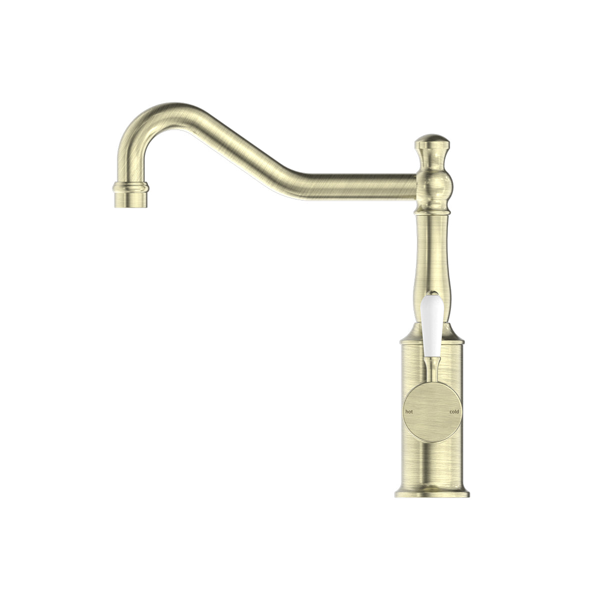 York Kitchen Mixer Hook Spout With White Porcelain Lever Aged Brass