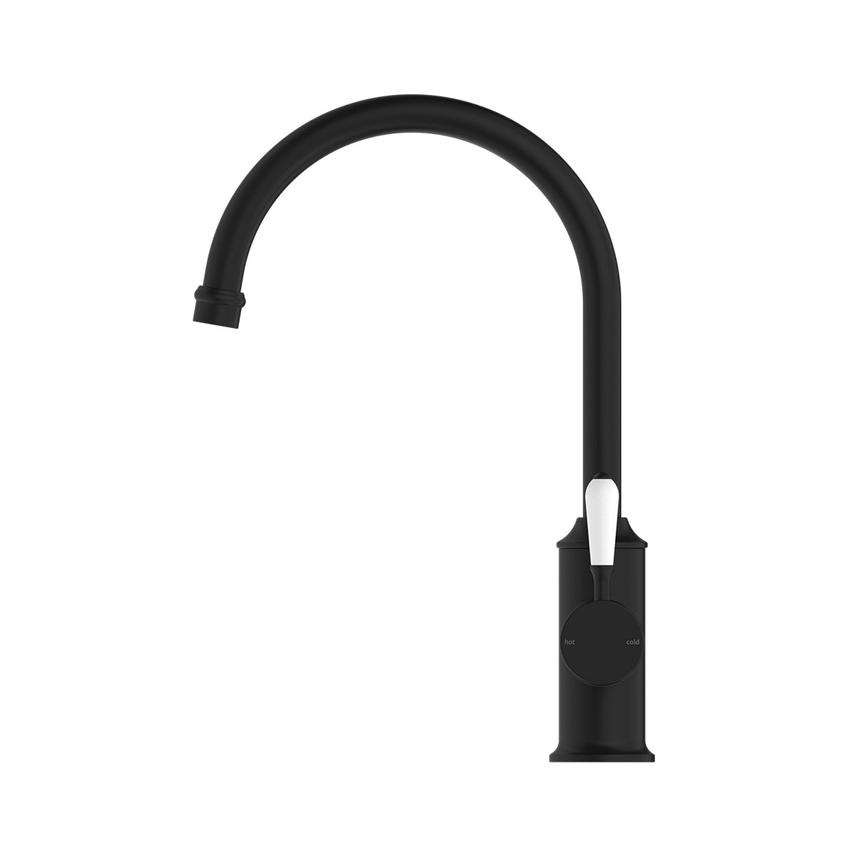 York Kitchen Mixer Gooseneck Spout With White Porcelain Lever Matte Black