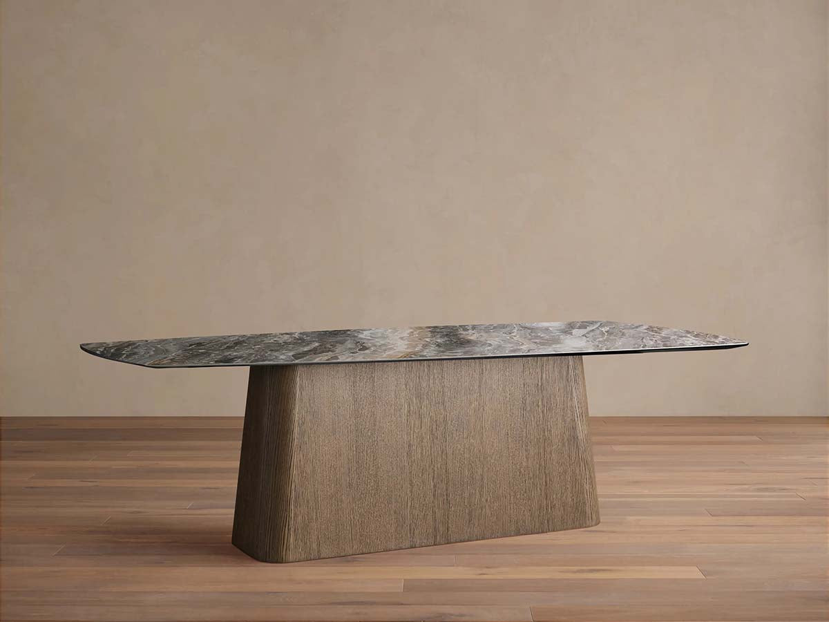 Vincenza Marble Top Dining Table with Wood Toulouse Base