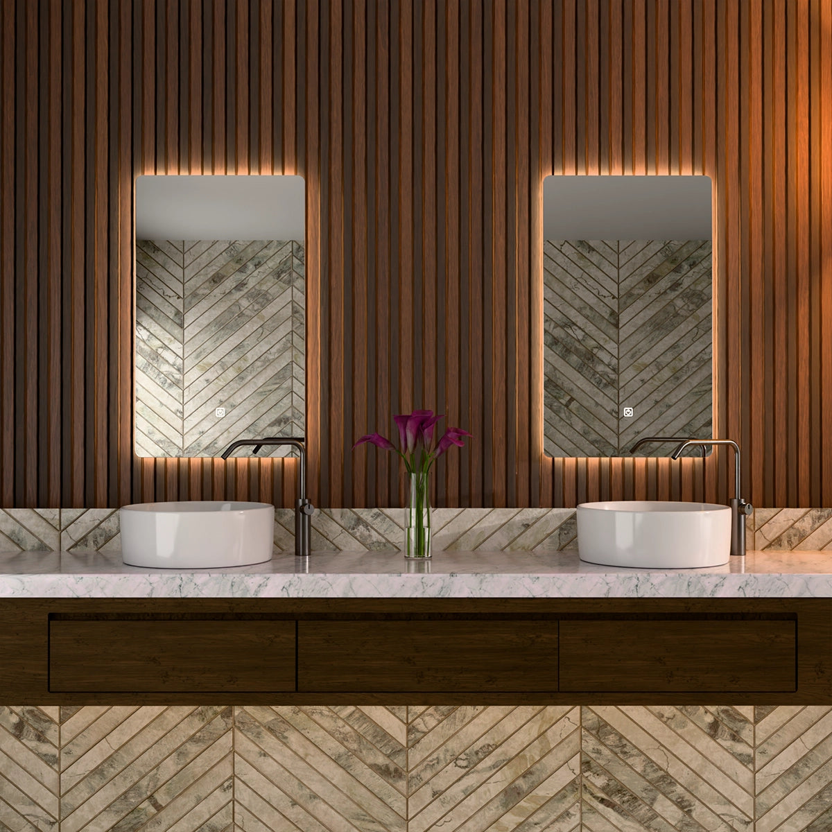 18"× 30" Frameless LED Backlit Mirror Single-Touch Dimmer Switch & Defogger 45° Wall-Mounted