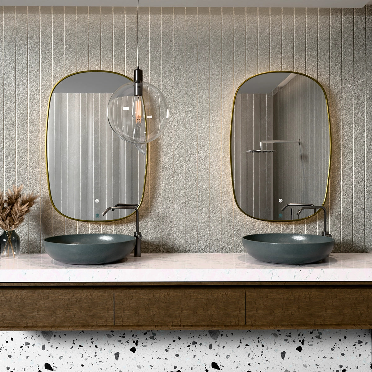 24"×36" Oval LED Mirror with Dual-Touch Dimmer/Defogger & Built-in Aromatherapy, 3CCT Back-Lit, Fingerprint-Proof Stainless Frame, 45° Wall-Mounted