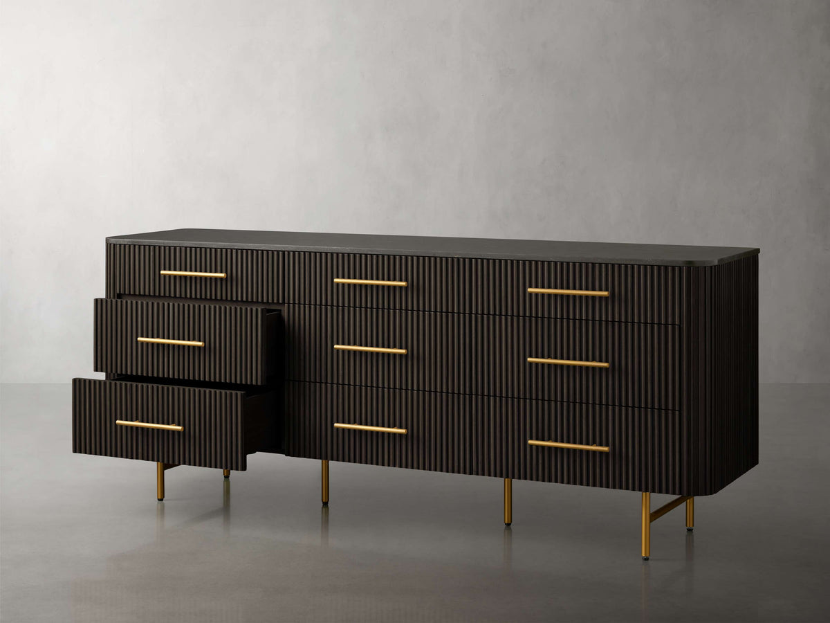 Finnley Wood Nine-Drawer Dresser with Natural Stone Drawer Chest Cabinet