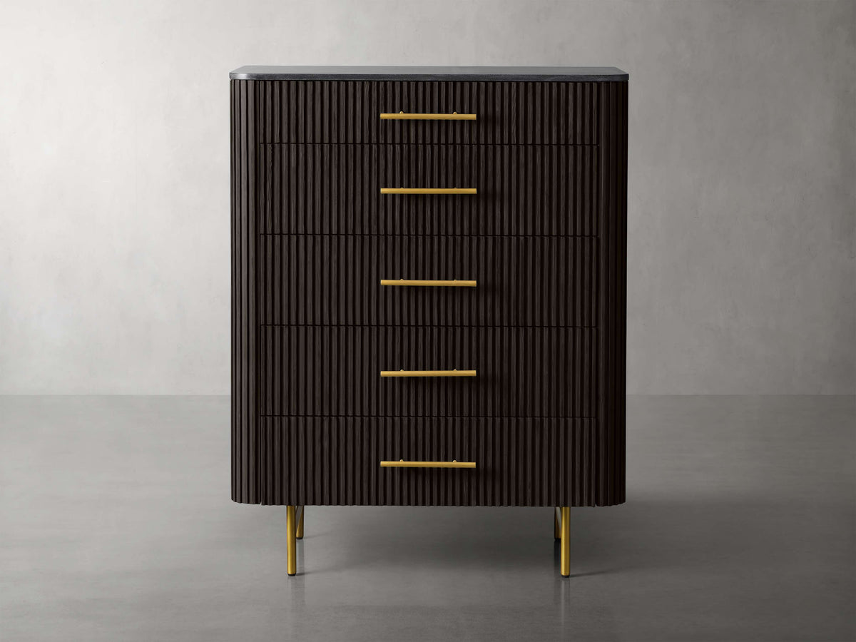 Finnley Wood Five-Drawer Dresser with Marble Top Drawer Chest Cabinet