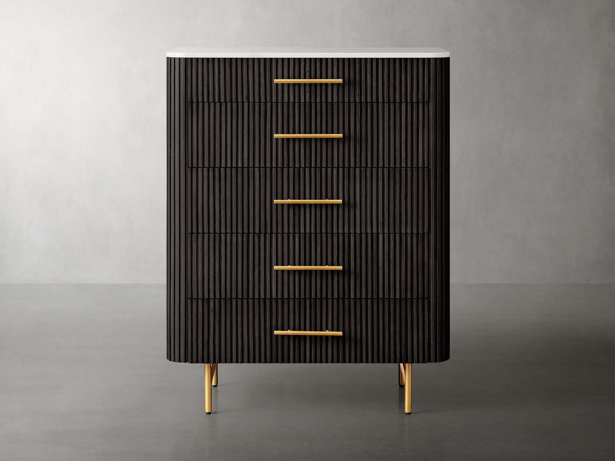 Finnley Wood Five-Drawer Dresser with Marble Top Drawer Chest Cabinet