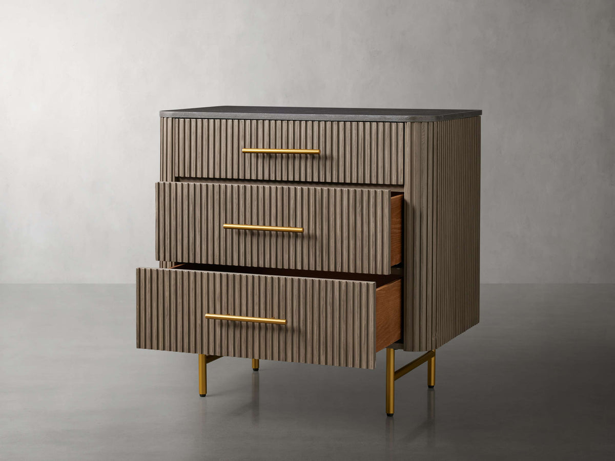 Finnley Three-Drawer Chest Cabinet Bedroom Nightside Table with Stone Top