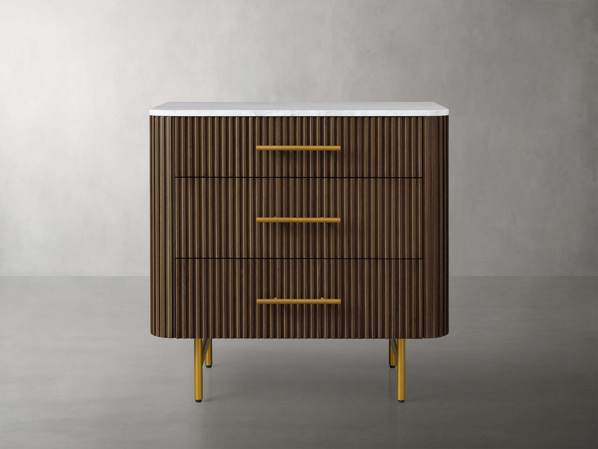 Finnley Three-Drawer Chest Cabinet Bedroom Nightside Table with Stone Top