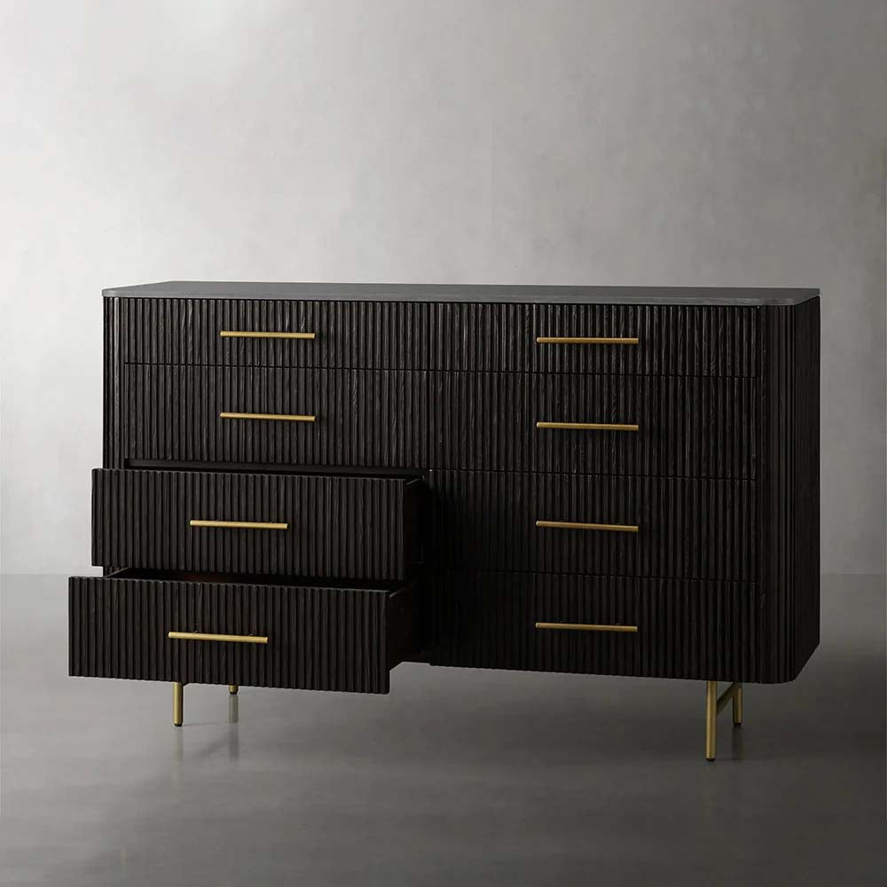 Finnley Wood Eight-Drawer Dresser with Marble or Bluestone Top Rural Chest Of 8 Drawers Cabinet