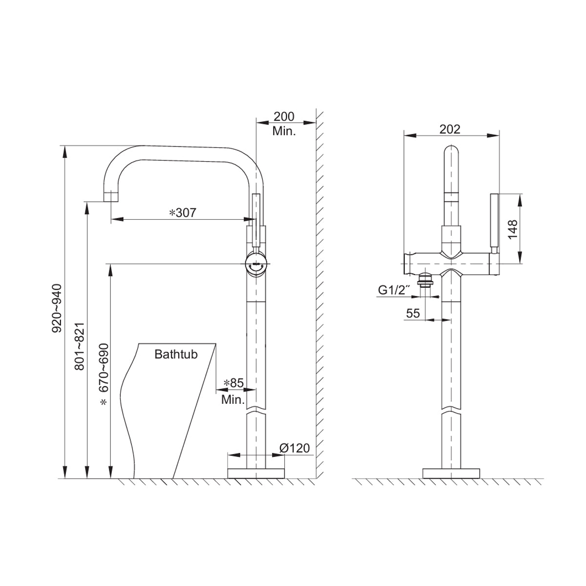 Purist Floor Mount Bath Filler with Mounting Plate Brushed Bronze 78404A-BV