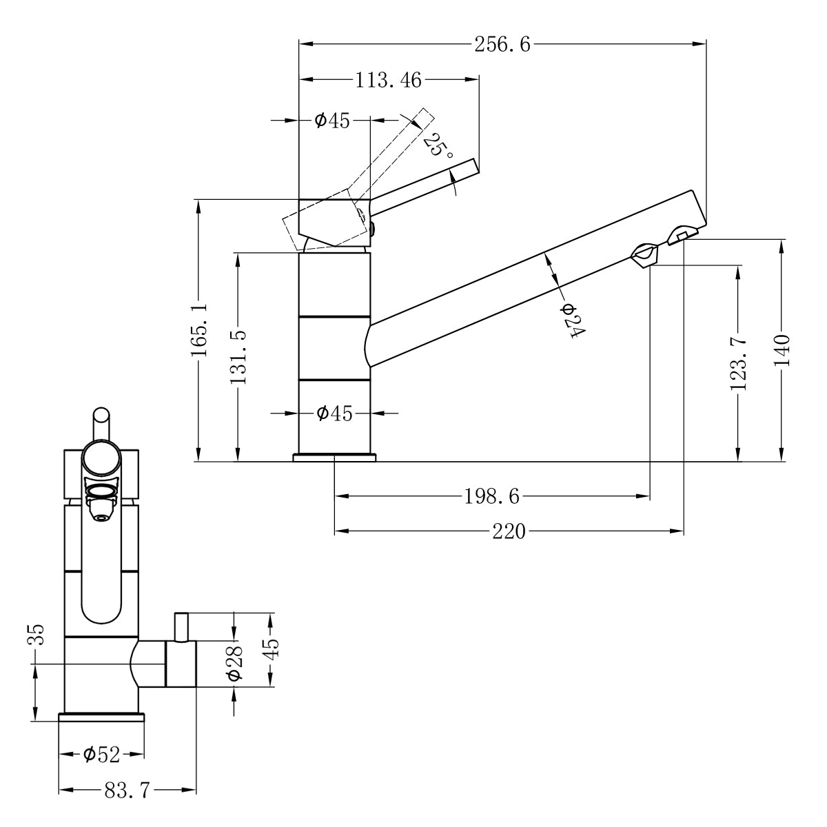 Dolce Three-Way Kitchen Mixer Matte Black